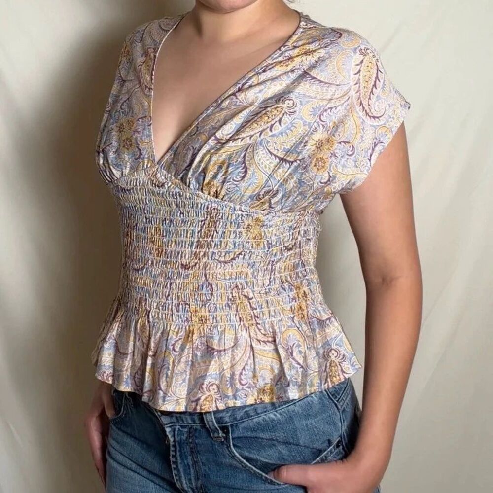 Y2K Paisley Peplum Top with V-Neck line